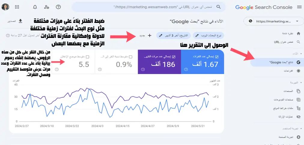 تقرير الأداء في Google Search Console