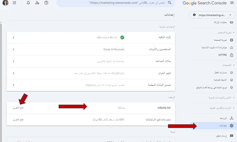 التحقق من حالة ملف robots.txt في Console