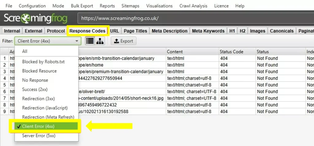 رموز الاستجابة 404 أخطاء