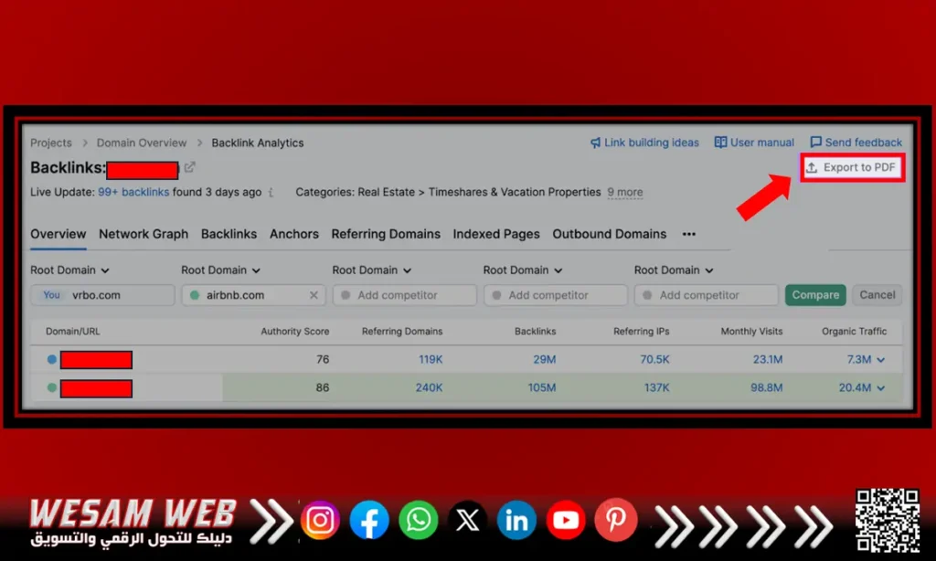 تصدير معلومات الباك لينك من سيمرش