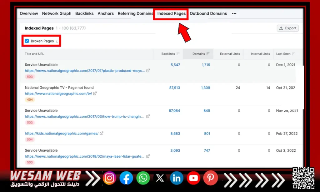 الصفحات المعطلة Broken Pages