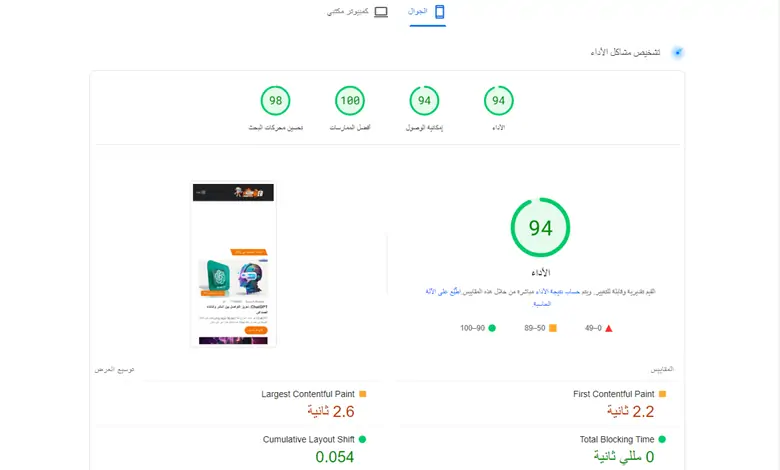 سرعة الموقع