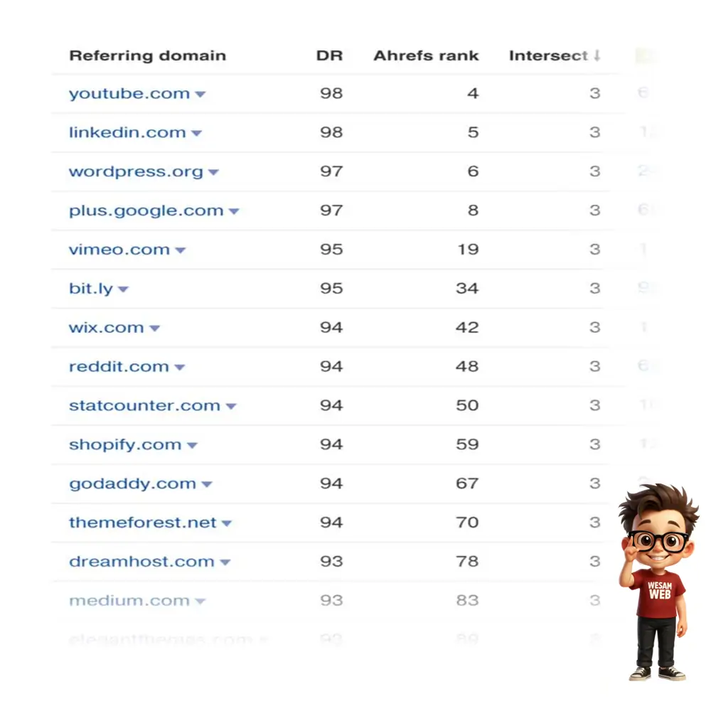 قائمة بجميع المواقع الإلكترونية التي قامت بإنشاء روابط إلى كل تلك العناوين