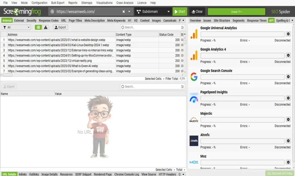 ربط Screaming Frog بـ Google Analytics وGoogle Search Console