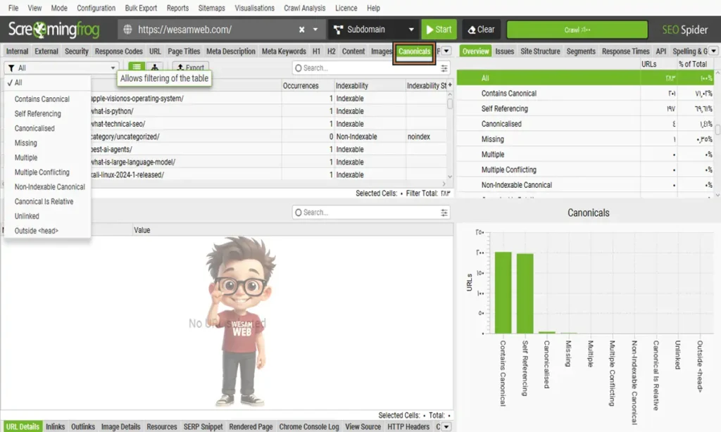 عرض بيانات Canonicals