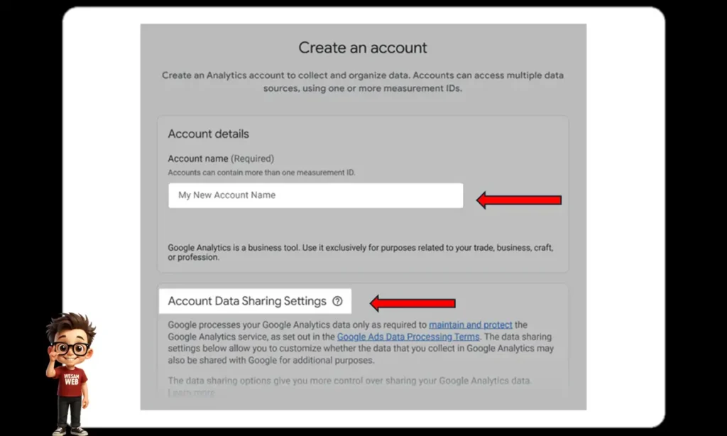 إضافة اسم الحساب وتعديل الإعدادات