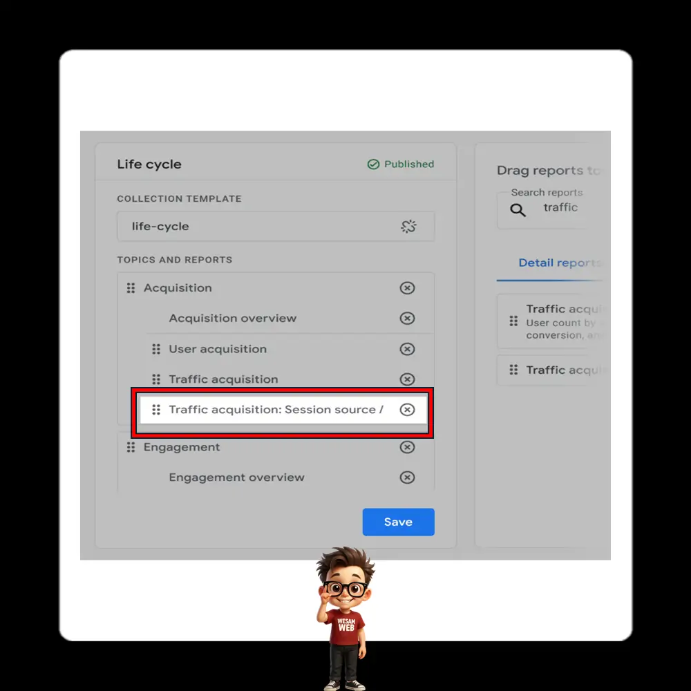 حفظ التغييرات التي أجريتها على قائمة التنقل في GA4