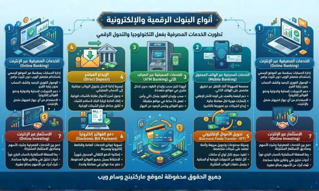 أنواع البنوك الرقمية الإلكترونية