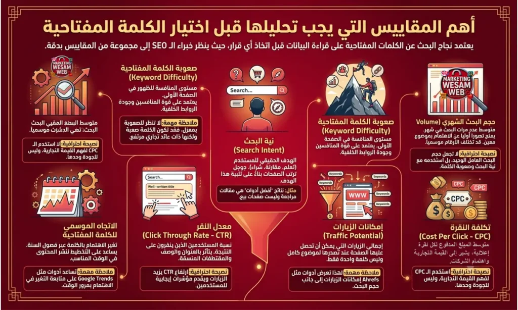 أهم المقاييس التي يجب تحليلها قبل اختيار الكلمة المفتاحية