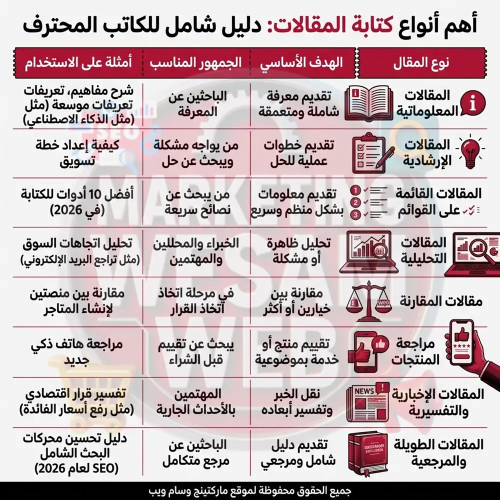 الأنواع لكتابة المقالات الهامة والمربحة