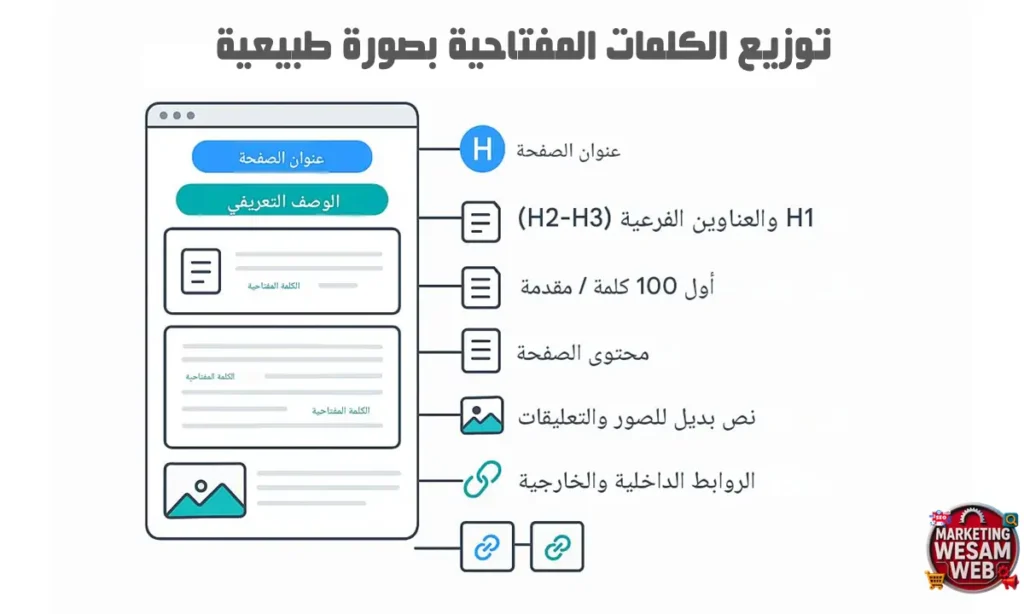 توزيع الكلمات المفتاحية بصورة طبيعية