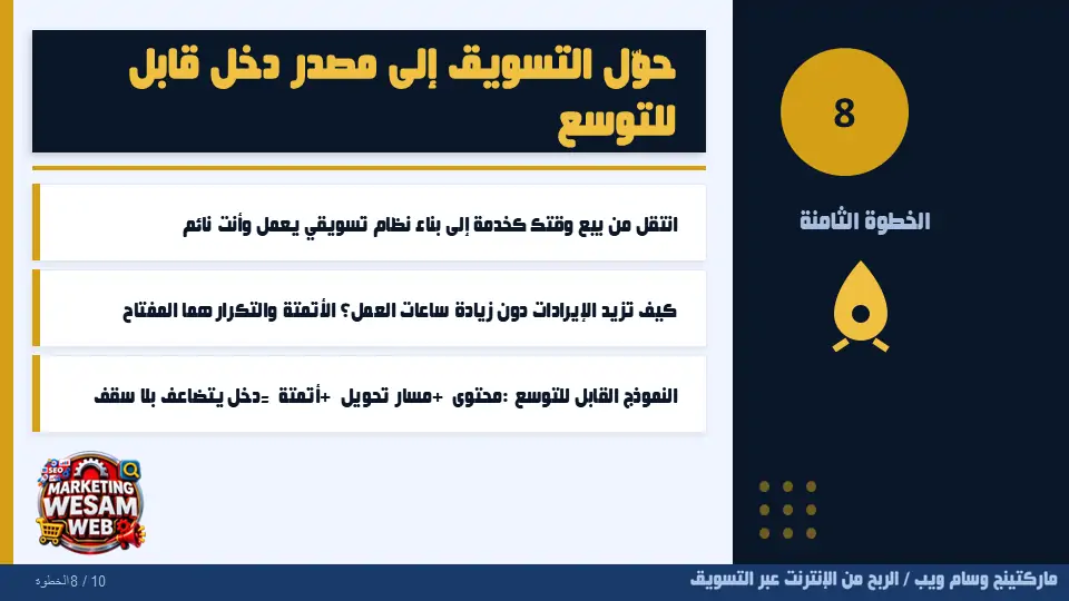 الخطوة الثامنة: حوّل التسويق إلى مصدر دخل قابل للتوسع