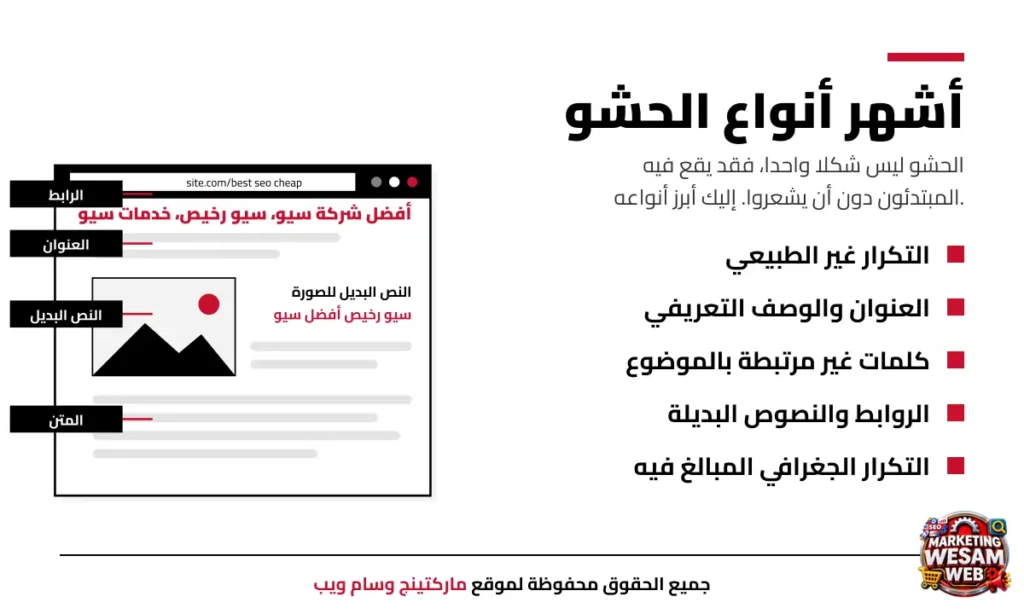 أبرز الأنواع لحشو العبارات الرئيسية بالتفصيل